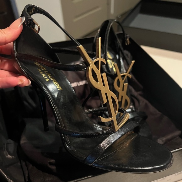 Saint Laurent Black and Gold Heels - Picture 2 of 6